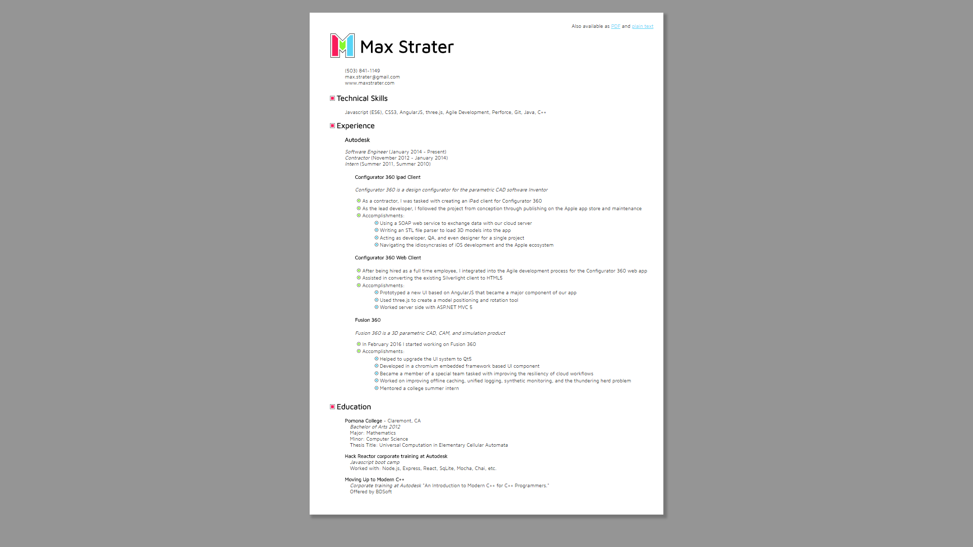 Link to Max Strater's resume